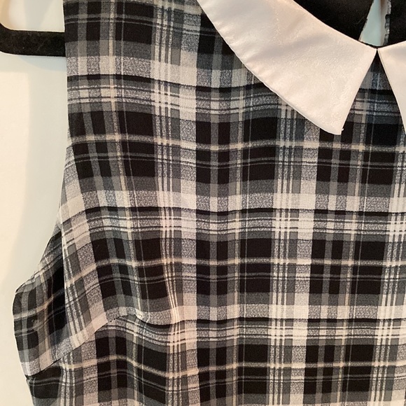 FOREVER21💫 Women’s Gray/Black Plaid White Collar Sleeveless Flowy Mini Dress - Picture 12 of 14